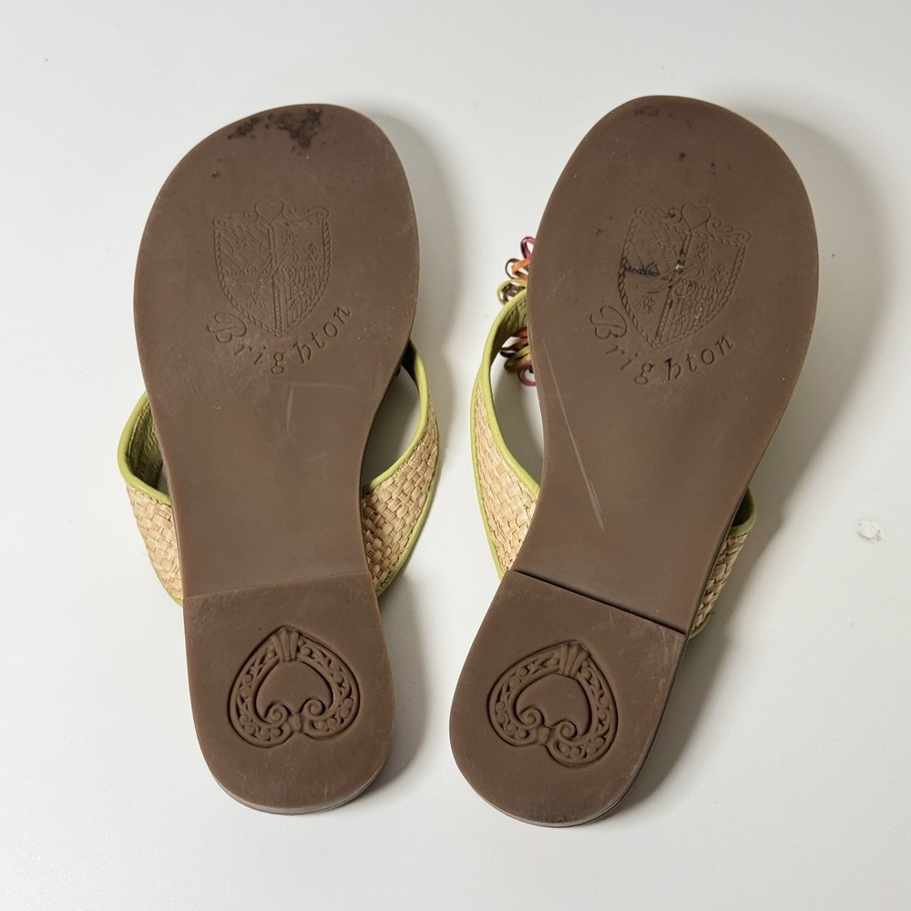 Brighton Orchid Flip Flops Womens Size 6.5 Green Leather Slip On Sandals - Picture 5 of 13